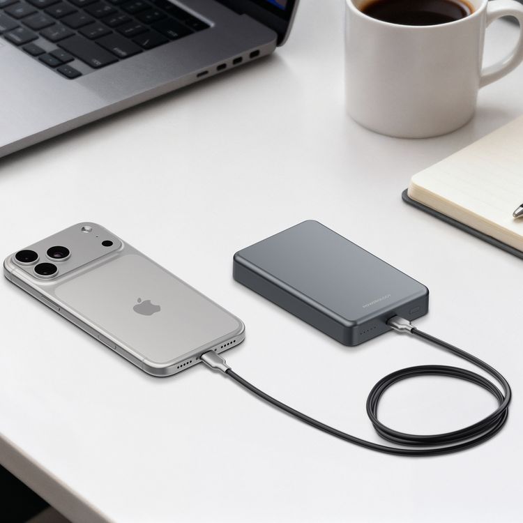 Powerology 10000mAh Blanc 25 MagSafe Power Bank with Compact Design, Simultaneous Charging, USB-C Charging Port , 30cm USB-C Cable, Wireless Charging Pad - Gray