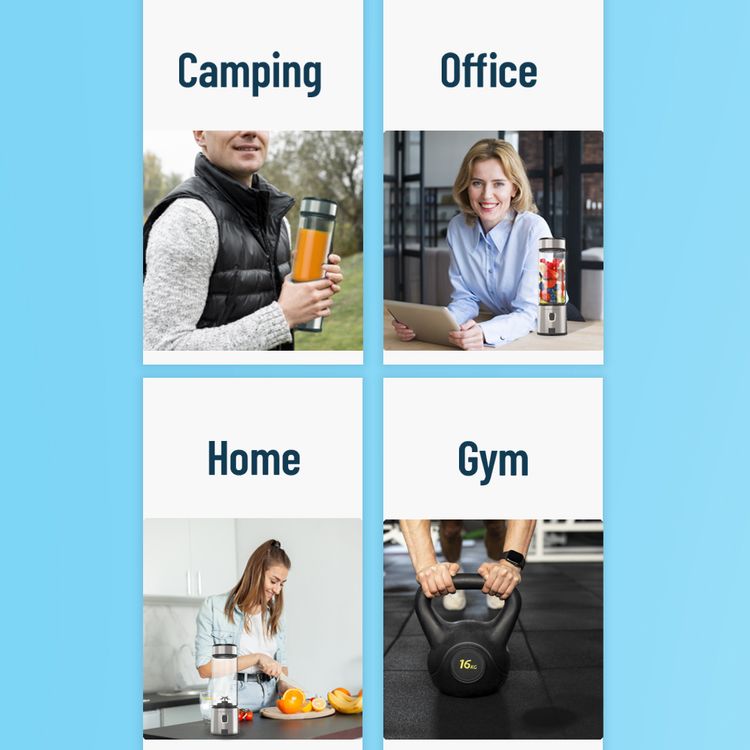 Powerology 6-Blade Portable Juicer with 450ml Capacity, Safety Switch, 126W Motor, Glass Container, USB-C Charging Port, 16500 RPM Speed, Ice Crusher, Stainless Steel Blades - Silver