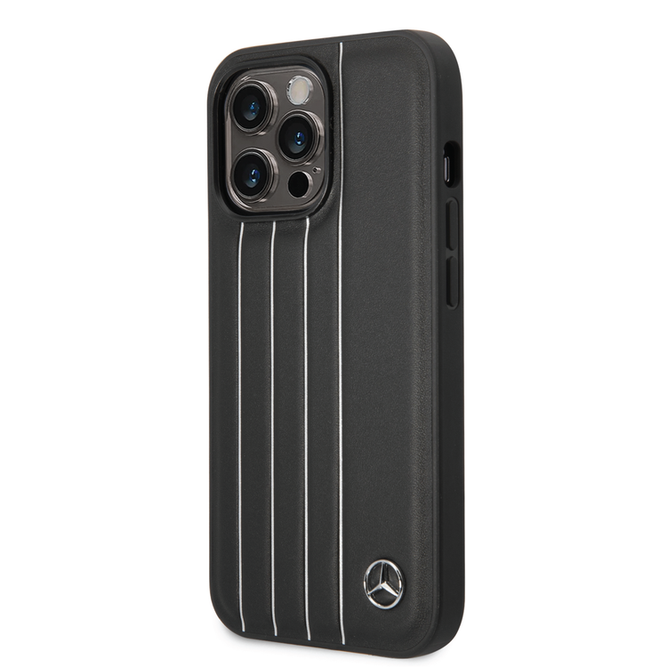 Mercedes-Benz Liquid Silicone Case with Gradient Star Horizontal Pattern iPhone 14 Pro Compatibility - Black