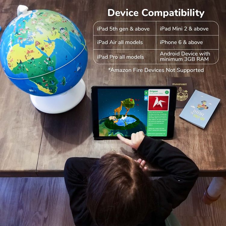 Orboot (Earth)  by PlayShifu (app Based) The Educational Augmented Reality Based 10" globe, passport, flag stickers, and help guide, journey around the world For Kids 4-10 Years