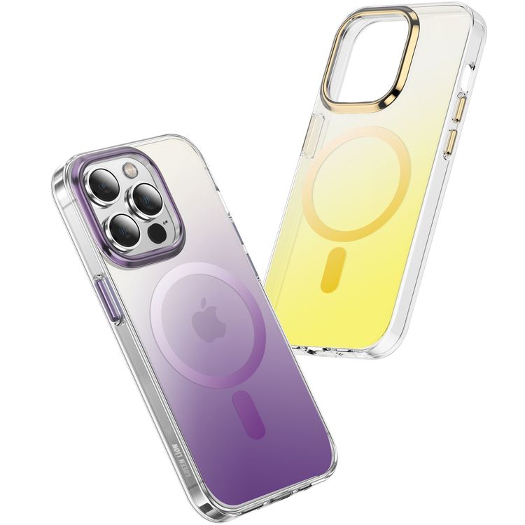 جراب Green Lion Rainbow MagSafe لهاتف iPhone 14 Plus، شاحن لاسلكي، مادة سيليكون عالية الجودة، مضاد للخدش والسقوط، تصميم نحيف، حماية للكاميرا، أزرار منفصلة، ​​عملية IMD - ذهبي