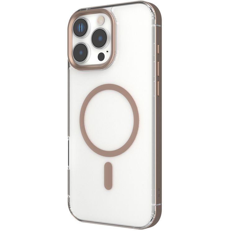 Levelo Claire Magsafe Case with Aluminum Bumper Case for iPhone 16 Pro Max, Hybrid Case, MagSafe Compatibility - Rose Gold Titanium