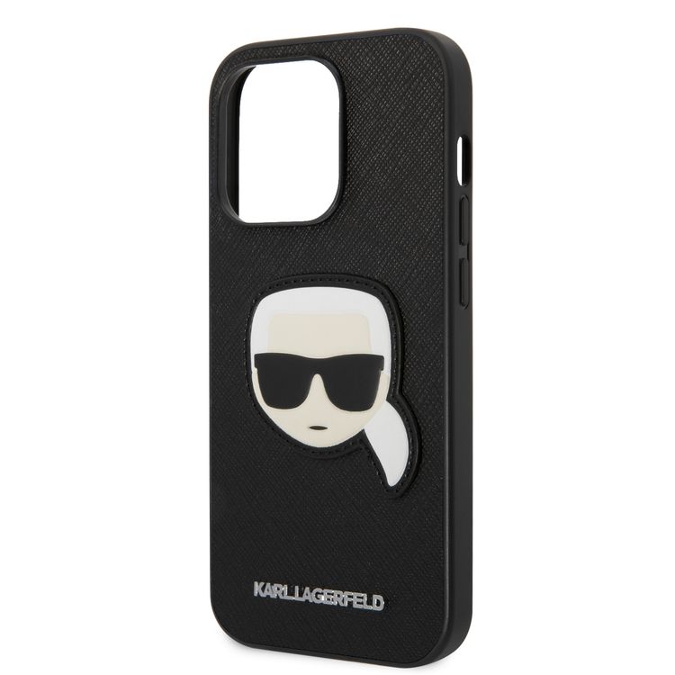 Karl Lagerfeld PU Saffiano Case with Karl Head Patch Ultra-Thin iPhone 14 Pro Compatibility - Black