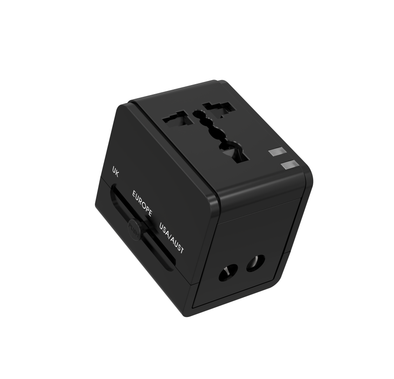 Porodo Blue Dual USB-A Universal Travel Adapter, Built-in Safety Features, High Power Output, Wide Compatibility - Black
