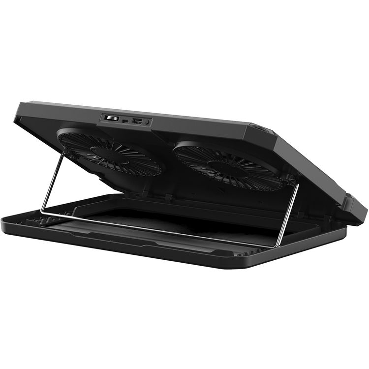 Porodo Gaming Crystal Shell Laptop Cooling Pad with Phone Holder, ABS, Metal & PC Material, 2 Fans, USB-A & USB-C Ports, 10-17" Devices Compatible, Anti-Slip Base, Ergonomic Design, Plug & Play - Black 