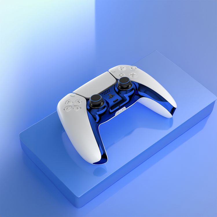Porodo Gaming Decorative Panel Combo for PS5 Edge Controller, Thumbstick Covers, Personalized Design, Dust & Sweat Resistant, 2-in-1 Combo - Blue + Gold