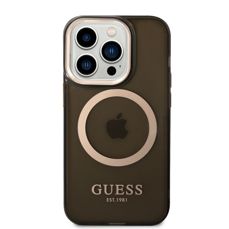 Guess Magsafe Case With Translucent Gold Outline - iPhone 14 Pro - Black