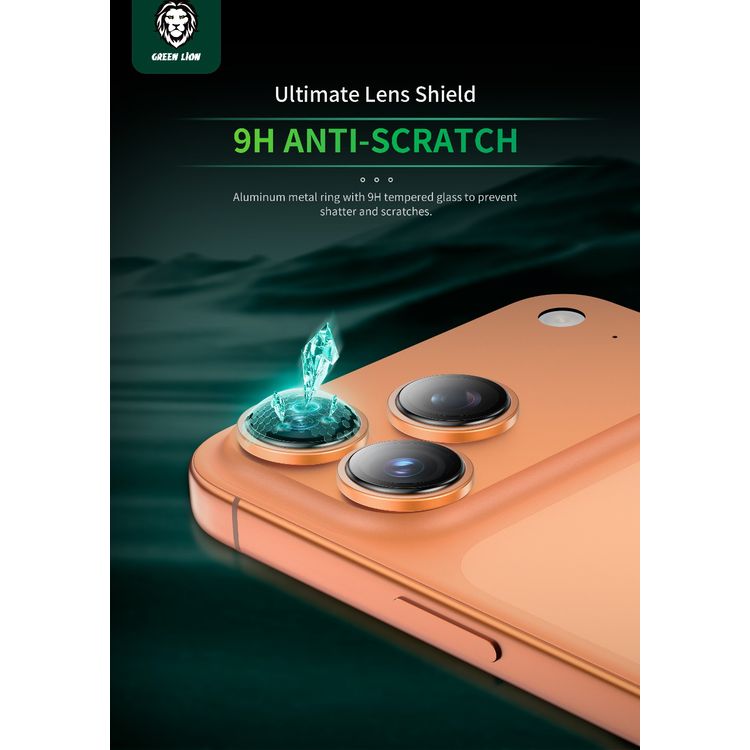 Green Lion HD Plus Camera Lens for iPhone 17 Pro / 17 Pro Max, HD Clarity, Anti-Scratch, Nano Absorpting, 9H Durable Glass, Water Resistant, Anti-Fingerprint, Anti-Glare Coating, Shatter Protection, Easy Installation - Orange Titanium