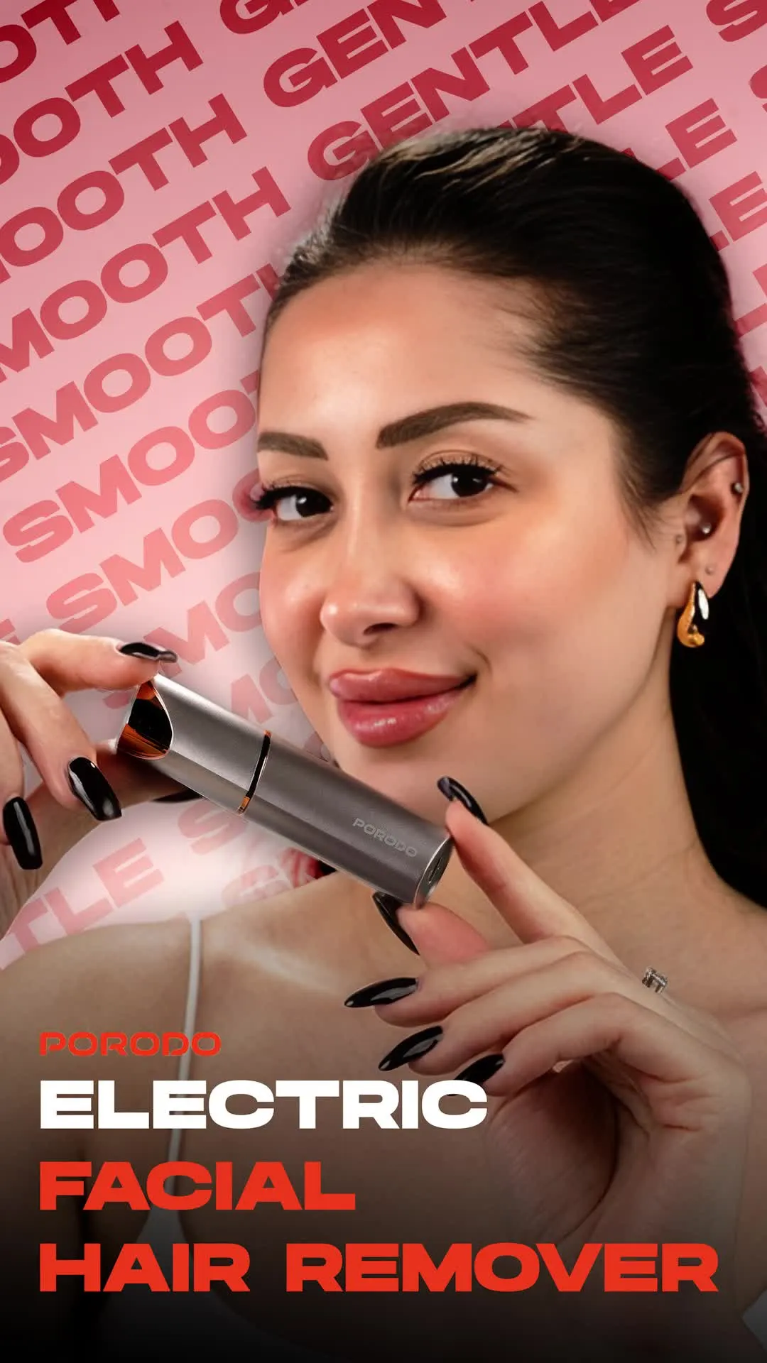 Porodo Electric Facial Hair Remover & Eyebrow Trimmer with Protective Cover, 180mAh Battery, Built-in 360° LED Light, Up to 80 Minutes Working Time, USB-C Charging Port, 10000RPM Motor Speed