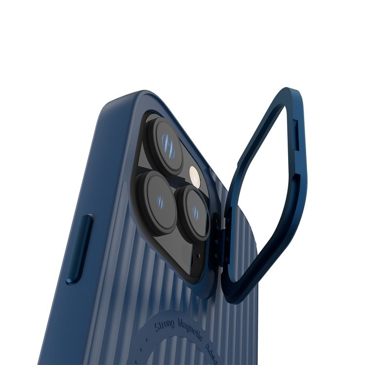 Levelo Livia Case for iPhone 16 Pro Max with MagSafe Compatibility, Impact-Resistant Corners, Built-in Kickstand, TPU with Silicone Surface, Metal Camera Ring - Blue