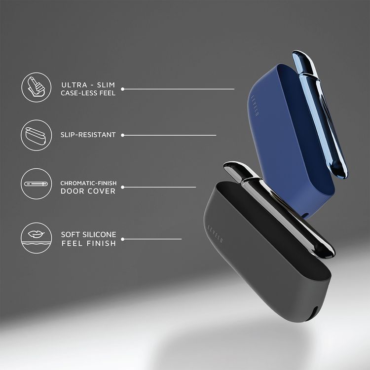 غطاء سيليكون Levelo Iris Pro لجهاز IQOS ILUMA 2023، مقاوم للانزلاق، ملمس ناعم من السيليكون، مقاوم للصدمات والماء والغبار، بتغطية باب بلاستيكية، نحيف للغاية - أسود