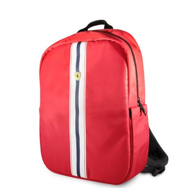 Ferrari Pista Metal Logo on Track 15.6" Backpack with USB Port, Multiple Pockets, Adjustable Shoulder Strap, Nylon & Polyester Lining Material - Red