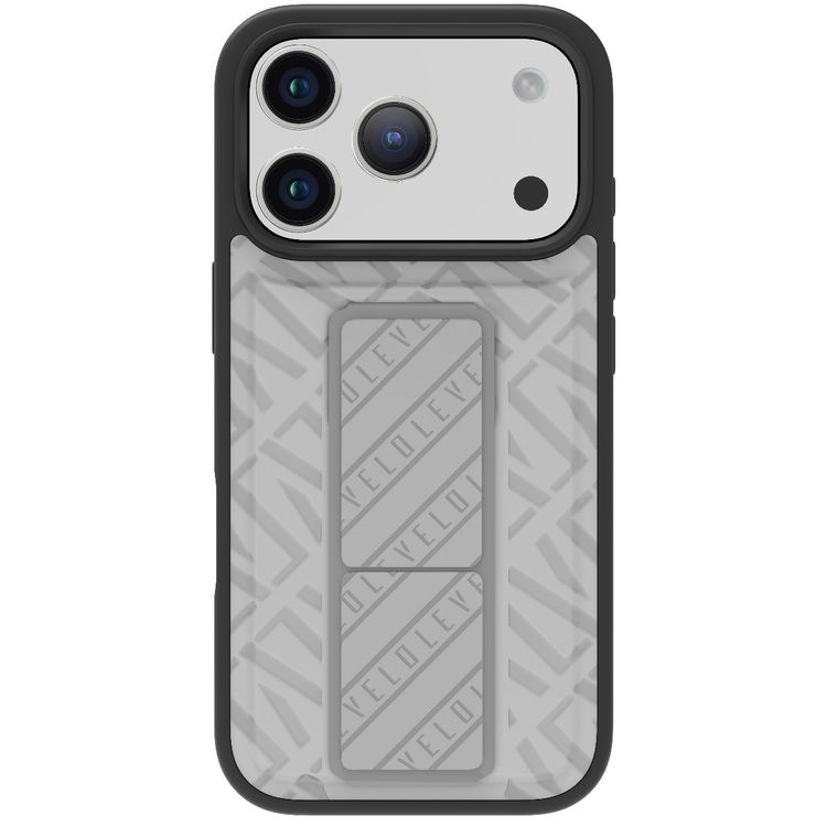 Levelo Morphix Cuero GripStand Case for iPhone 17 Pro Max, Raised Bezels for Camera & Screen, Shock-Resistant Bumper, Secure Hold, Horizontal & Vertical Viewing - Cloud Gray