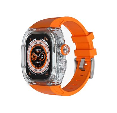 Green Lion La Royal Silicone Strap Case with Button Design for Apple Watch Ultra 49mm, Fall Protection, Easy Installation, Shockproof, Water Resistant - Transparent / Orange