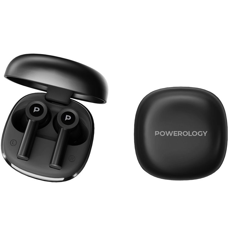 Powerology Saba In-Ear Earbuds with Active Noise Cancellation, Up to 5 Hours Battery Life, Bluetooth Version 6.0, Up to 10m Bluetooth Range,  Type-C Charging Port, Secure In-Ear Fit, Seamless Auto Pairing - Black