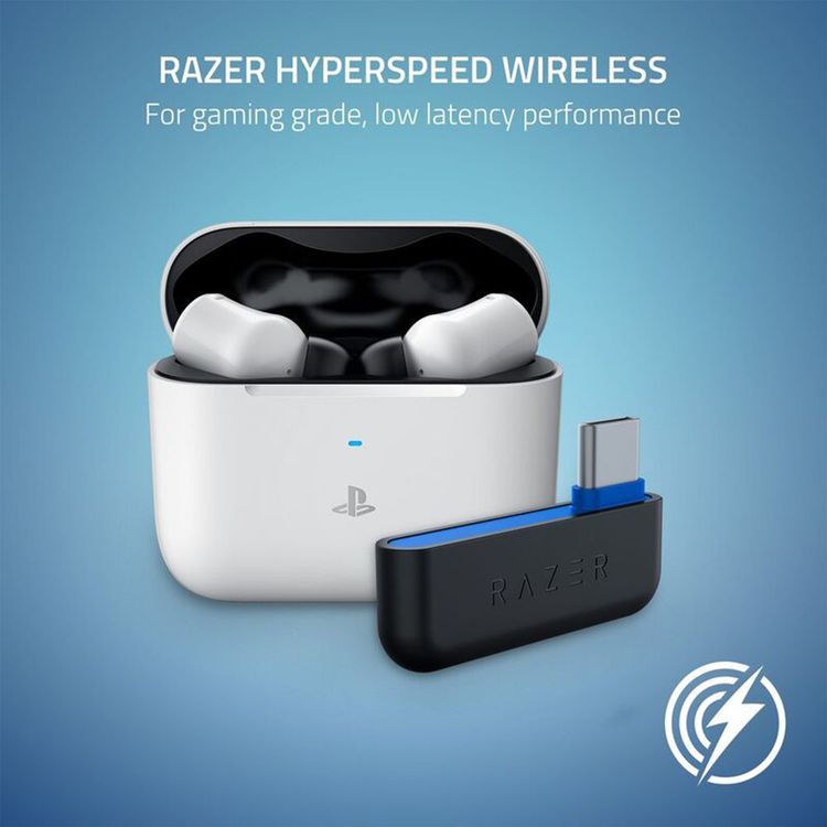 سماعات Razer Hammerhead HyperSpeed متعددة المنصات للألعاب، لاسلكية حقيقية، عمر بطارية يصل إلى 30 ساعة، إلغاء الضوضاء، إضاءة خلفية، شحن عبر USB Type-C - اللون الأبيض