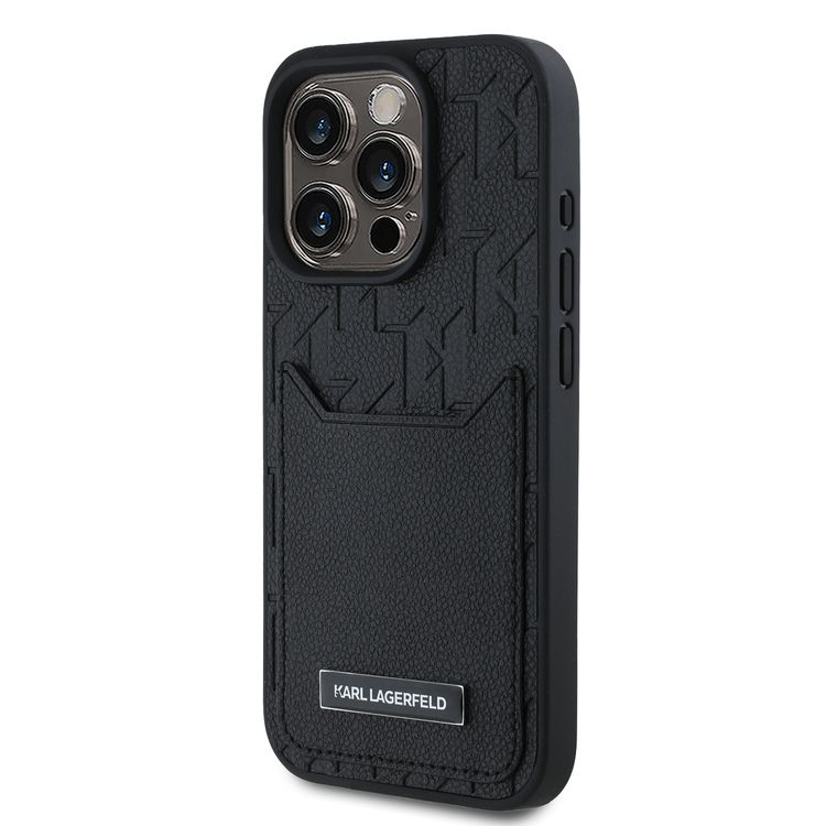 Karl Lagerfeld PU Hard Case for iPhone 16 Pro Max with Card Slot & Monogram Design Logo, Drop Protection, Easy Snap-on, Slim Profile, Lightweight, Sustainable Packaging - Black