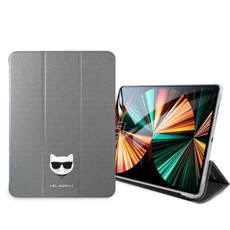 Karl Lagerfeld PU Saffiano Choupette Head Folio Case for iPad 12.9" - Silver