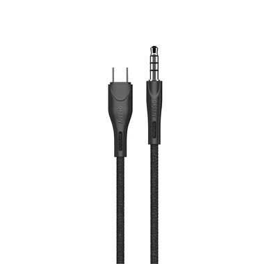 كابل صوت Green Lion مع مادة مضفرة، موصل USB-C إلى 3.5 مم، طول 1.2 متر، عمر افتراضي 5000+ ثنية - أسود