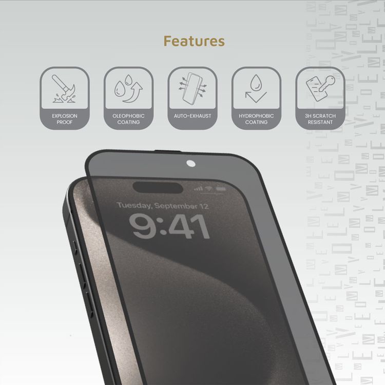 حامي شاشة الخصوصية من الزجاج الراتنج ثلاثي الأبعاد من Levelo لجهاز iPhone 16 Pro Max، مضاد لبصمات الأصابع، طلاء أوليوفوبك، تصميم مقاوم للانفجار، مضاد للخدش، يمنع تكون الفقاعات الهوائية، طرد ذاتي للهواء، مقاوم للماء - أسود