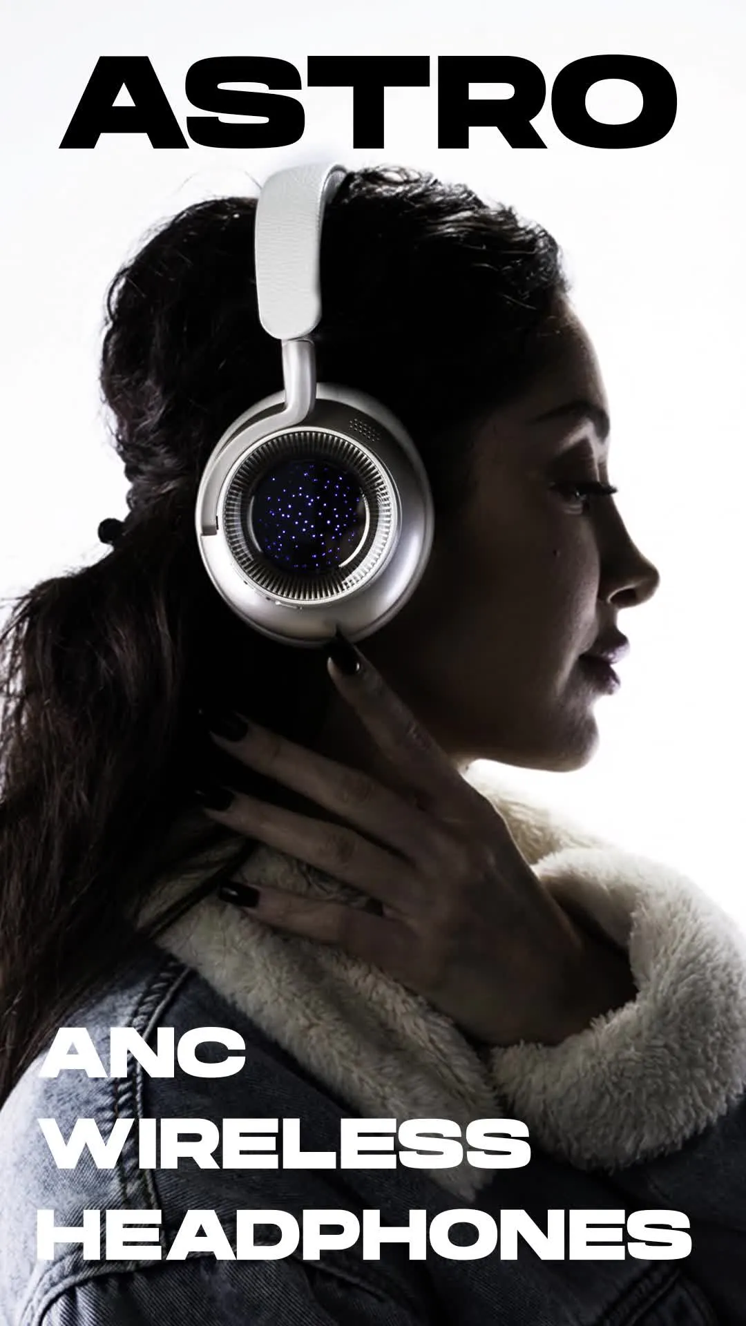 Powerology Astro ANC Wireless Headphones with Up to 40 Hours Play Time, Wireless & Wired Modes, Bluetooth Version 5.4, Customizable LED Lights, 600mAh Battery, Ergonomic Design, 95 Hours Standby Time, 40mm Driver Size