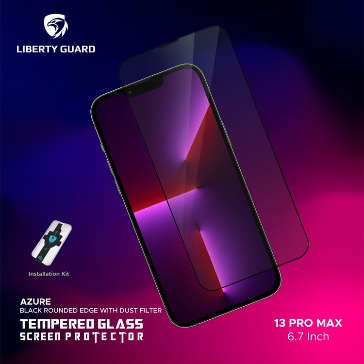 واقي شاشة Liberty Guard Azure Full Cover Black بحافة مدورة لهاتف iPhone 13 Pro Max، مضاد للصدمات والتأثير - أسود