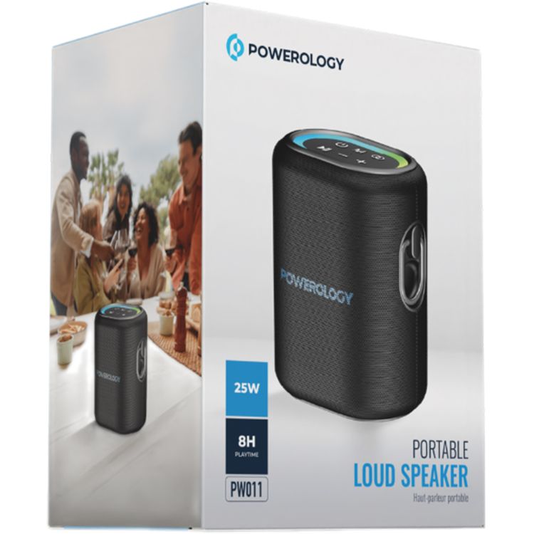 Powerology Portable Loud Speaker, 4000mAh Battery Capacity, Bluetooth Version 5.0, 3-4 Hours Charging Time, 8 Hours Working Time - Black