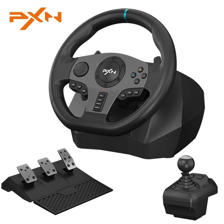PXN V9 USB PC Race Game Driving Steering Wheel with Clutch Pedals and Shifter for Windows PC/PS3/PS4/Xbox One/Switch