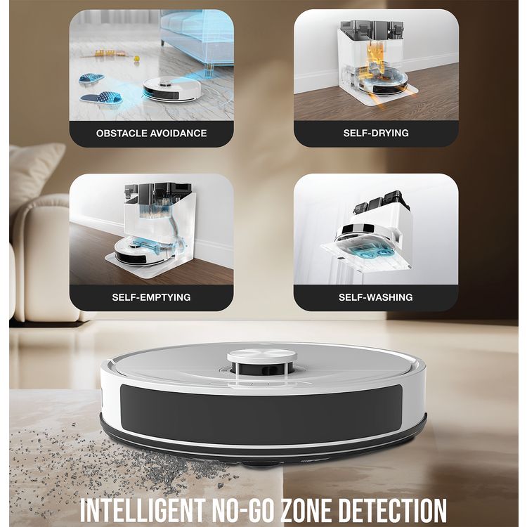 مكنسة الروبوت الخضراء ليون ألترا فاك بتنظيف فائق بقوة شفط 8000 باسكال، محطة شاملة الكل، 6 أوضاع تنظيف، 5 خرائط ذكية، تنظيف ذاتي، تصريف تلقائي للغبار، تنقل LiDAR، تجنب العقبات، التحكم الصوتي، اكتشاف ذكي لمنطقة عدم الذهاب - بيضاء.