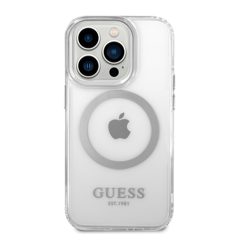Guess Magsafe Compatibility Transparent Outline iPhone 14 Pro Max Compatibility - Silver