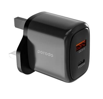 Porodo 20W+QC USB A+C Charger UK with 20W Total Output Po...