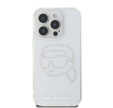 Karl Lagerfeld IML Hard Case for iPhone 16 Pro Max with Rhinestones Karl Head Logo, Slim Profile, Lightweight, Easy Snap-on, Drop Protection, Sustainable Packing - Transparent