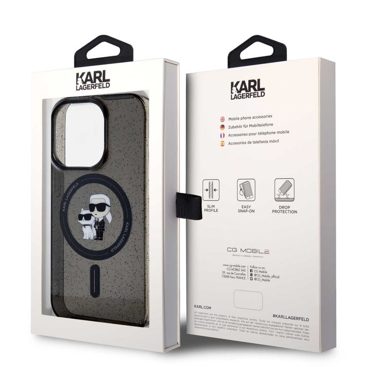 Karl Lagerfeld Magsafe IML with Karl & Choupette Heads Glitter Case - Black - iPhone 15 Pro