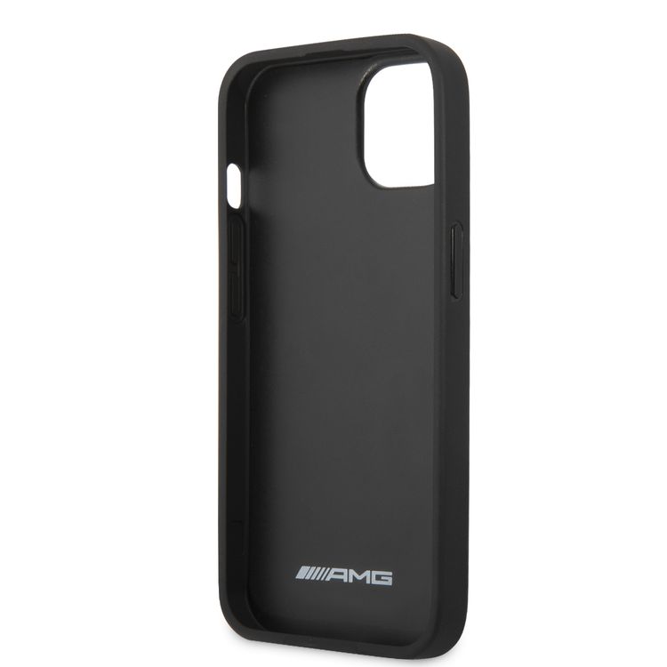 CG MOBILE AMG Genuine Leather Case With Perforated Black Leather Curved Lines Hot Stamped With Logo Compatible for iPhone 13 (6.1") Easy Access to All Ports