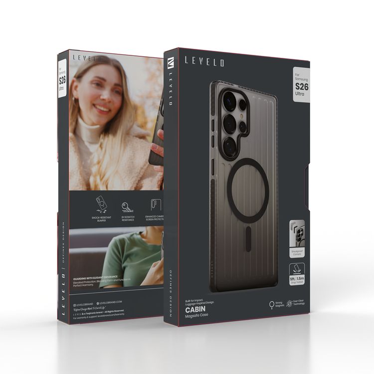 Levelo Cabin MagSafe Case for Samsung S26 Ultra, Shock-Resistant Bumper, Strong Magnets, 1.5m Drop Tested, Shockproof Corners, Enhanced Camera & Screen Protection, 2H Scratch Resistance, Ever-Clear Technology - Smokey Black