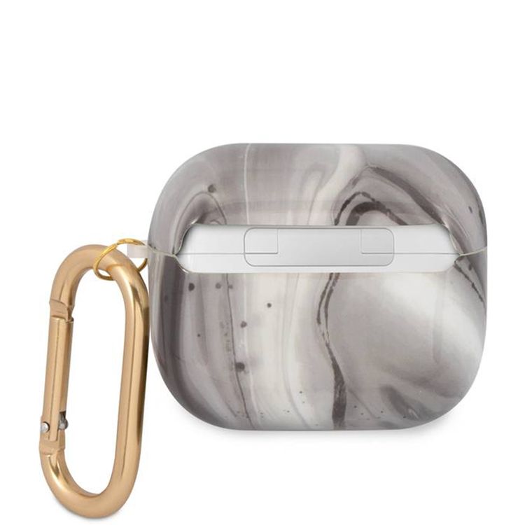 Guess Marble Case for Airpods 3 with Exact Cutouts, Raised Edges to Extra Protection, Glossy Finish, Elegant Marble Pattern, High-quality TPU Material, Drop Protection and Scratch-resistant, Easy Installation, Lightweight - Black