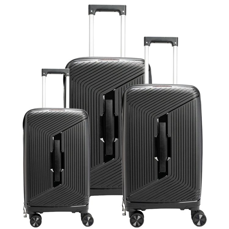 Levelo Tenax Set of 3 Travel Luggage with Double Wheels, Unbreakable Material, Anti-Theft Zipper, 360° Wheel Rotation, Combination Lock, Scratch Resistant - Black