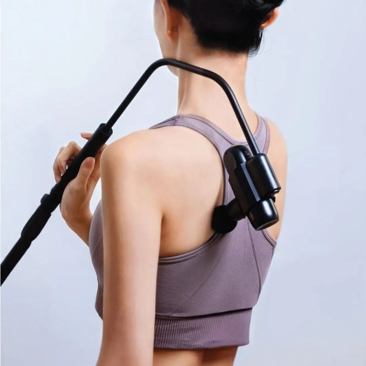 Green Lion Long Handle Massage Gun with 5 Interchangeable Heads, Up to 2 Hours Working Time, 4-Level Speed, Blood Circulation Increase, 1000mAh Battery Capacity
