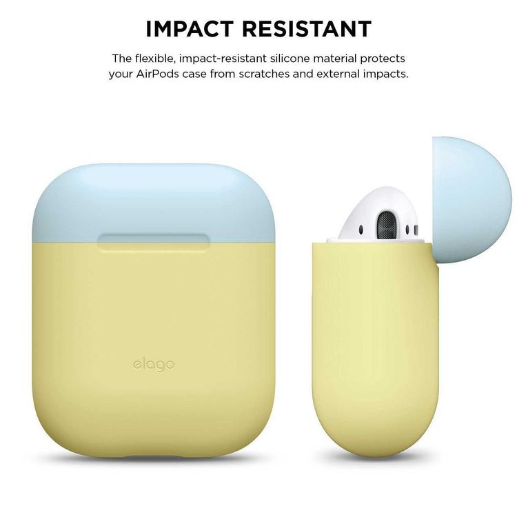 Elago Duo Case for Airpods, 3-in-1 Pastel Color, High Quality Silicone, Shock Resistant, Scratch Resistant, Supports Wireless Charging - Body-Yellow / Top-White,Pastel