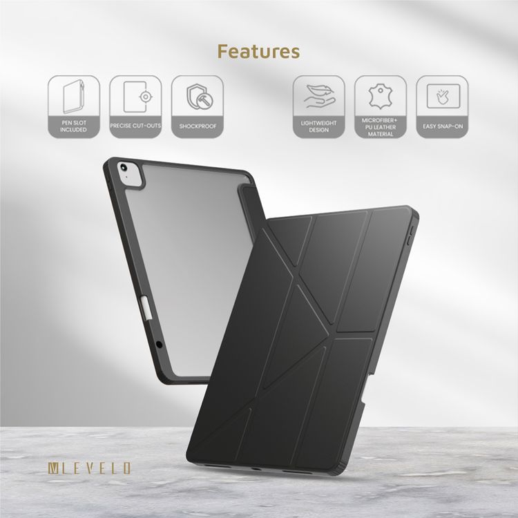 Levelo Conver Clear Back Hybrid Case for iPad Air 13", Lightweight Design, Precise Cut-Outs, Easy Snap-On - Black 
