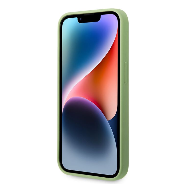 Guess Liquid Silicone Case With PC Camera Outline & Script Metal Logo - iPhone 14 Pro - Green