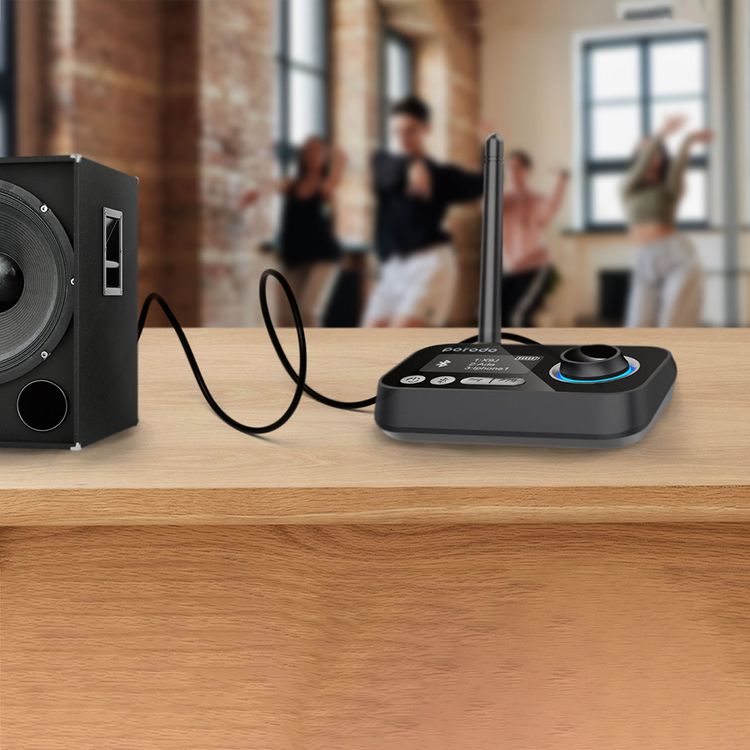 Porodo 3-in-1 Bluetooth Audio Transmitter & Receiver with Wireless Connection for Wired Devices, Fast Pairing, Auto Reconnect, Mode Switch - Black