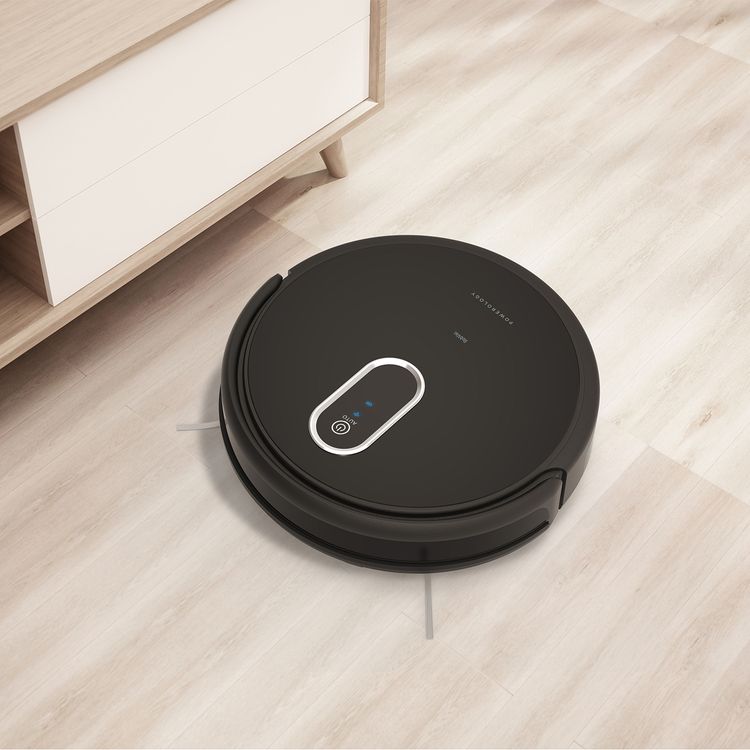 Powerology Smart Robot Vacuum Cleaner with Detection Sensors, 2000Pa Suction Power, 120 Minutes Working Time, Re-Washable HEPA Filter, Google Voice Assistant, 500mL Bin Capacity - Black