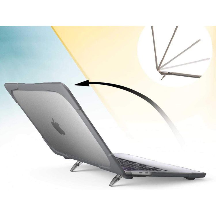 غرين جراب درع صدفي ضد الصدمات ، غطاء واقٍ صلب متين مع مسند قابل للطي متوافق مع ماك بوك برو 16 انش(2019) سهولة الوصول إلى جميع المنافذ ، حماية كاملة 360 درجة - رمادي