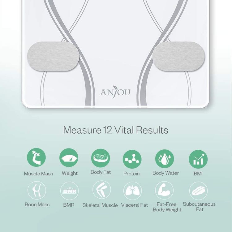 Anjou Body Weight Scale, Bluetooth Smart Wireless High Precision Digital Body Weight Scale / Composition Analyzer / Health Monitor with iOS and Android App for Body Weight / Fat / Water / BMI / BMR / Muscle Mass - White