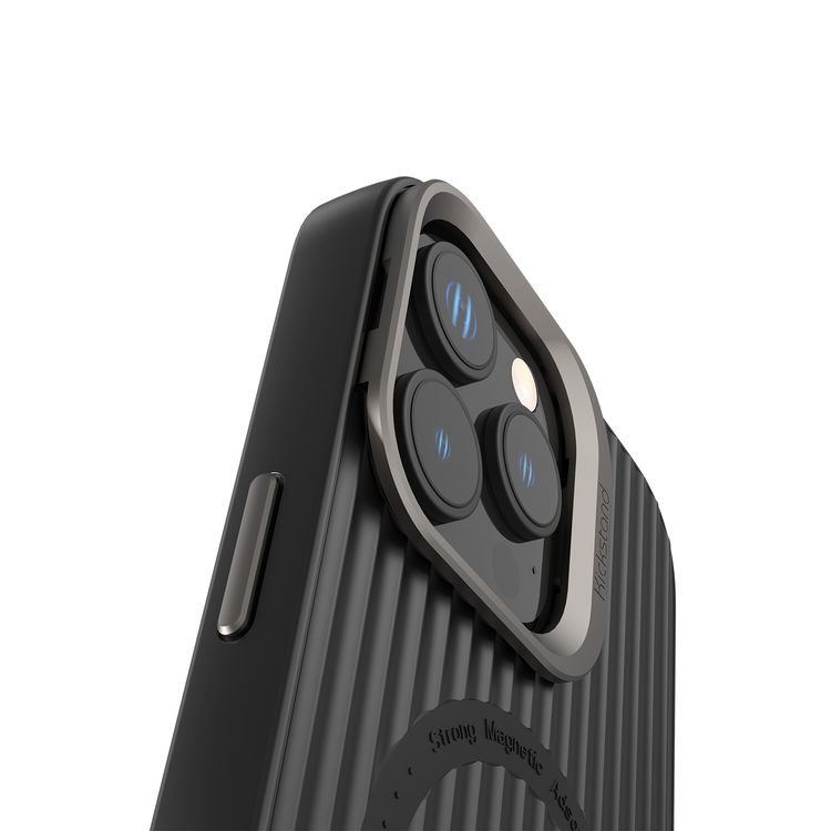 Levelo Livia Case for iPhone 16 Pro with MagSafe Compatibility, Impact-Resistant Corners, Built-in Kickstand, TPU with Silicone Surface, Metal Camera Ring - Black