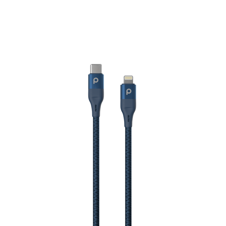 Porodo Braided USB-C to Lightning Cable 1.2M 9V Aluminum - Blue
