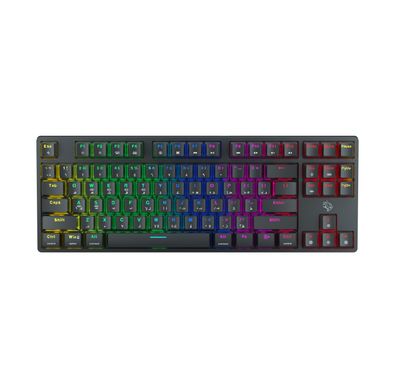 Porodo TKL Gaming 3-in-1 Wireless Mechanical Keyboard with Blue Gateron Pro Switch, 50 Million Clicks Lifespan, Anti-Ghosting Keys, 20 Modes RGB Lights, 10 Hours Battery Life - Black