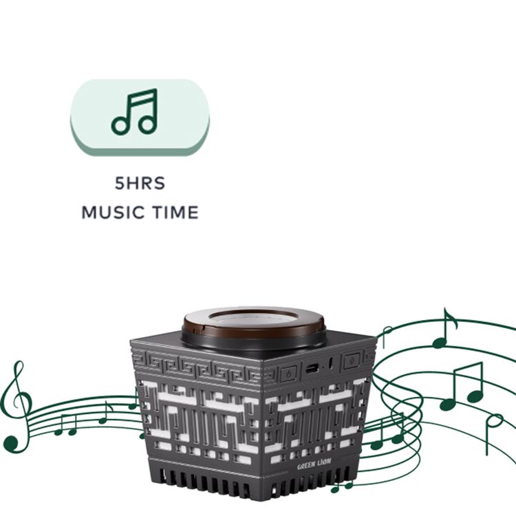 Green Lion Moon Bakhour Quran Speaker, 5 Hours Working Time, 2000mAh Battery, Bluetooth V5.1, 10m Transmission Range - Black