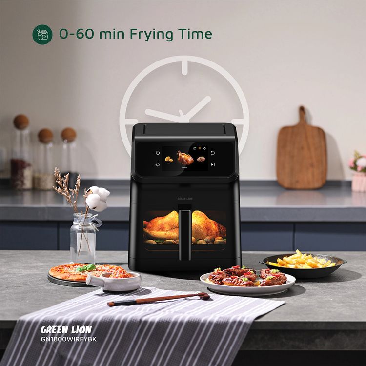 Green Lion Smart Air Fryer with 6.5L Capacity, Timer Function, TFT Touch Screen, Wi-Fi Connectivity, Installed Recipes, Rapid Air Circulation, Non-Stick Coating, Oil-Free Cooking